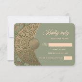 エレガントモダンセージ緑と金ゴールドクラシック曼荼羅 出欠カード (正面)
