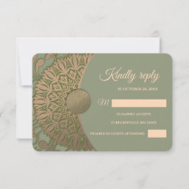 エレガントモダンセージ緑と金ゴールドクラシック曼荼羅 出欠カード