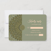 エレガントモダンセージ緑と金ゴールドクラシック曼荼羅 出欠カード (正面)