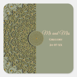 エレガントモダンセージ緑と金ゴールドクラシック スクエアシール