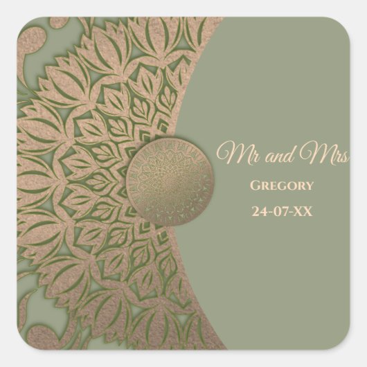 エレガントモダンセージ緑と金ゴールドクラシック スクエアシール (正面)