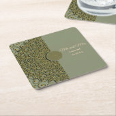 エレガントモダンセージ緑と金ゴールドクラシック スクエアペーパーコースター (アングル)