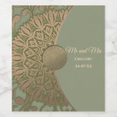 エレガントモダンセージ緑と金ゴールドクラシック ワインラベル (シングルラベル)