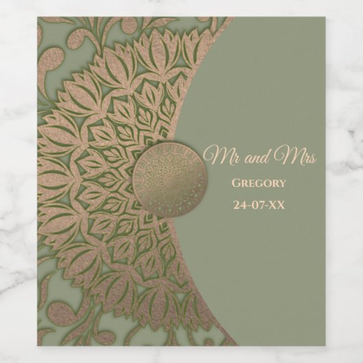 エレガントモダンセージ緑と金ゴールドクラシック ワインラベル (シングルラベル)