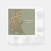 エレガントモダンセージ緑と金ゴールドクラシック 縁ありカクテルナプキン (正面)