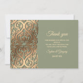 エレガントモダンセージ緑と金ゴールド結婚ズラグジュアリー サンキューカード (正面)