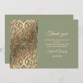 エレガントモダンセージ緑と金ゴールド結婚ズラグジュアリー サンキューカード (正面/裏面)