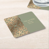 エレガントモダンセージ緑金ゴールド結婚ズ高級金ゴールド スクエアペーパーコースター (アングル)