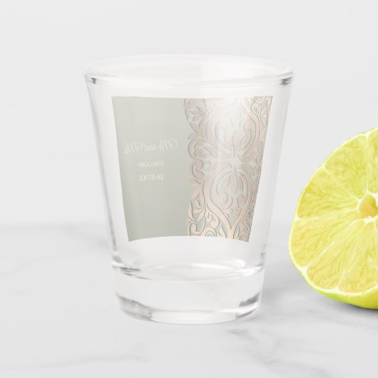 エレガントモダンセージ緑&金ゴールドフェイク金ゴールド ショットグラス (裏面)