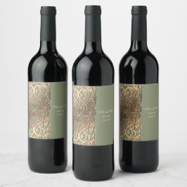 エレガントモダンセージ緑&金ゴールドフェイク金ゴールド ワインラベル