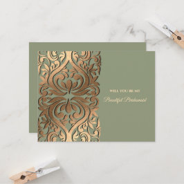 エレガントモダンセージ緑&金ゴールドフェイク金ゴールド 招待状