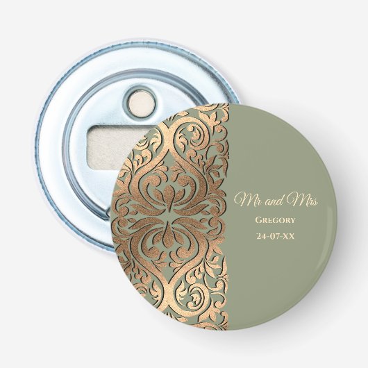 エレガントモダンセージ緑&金ゴールドフェイク金ゴールド 栓抜き (正面)