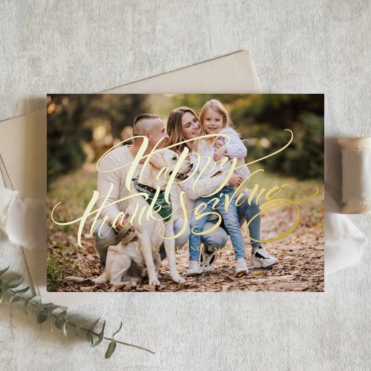 エレガントモダンタイポグラフィ写真ハッピーサンクスギビング 箔シーズンカード