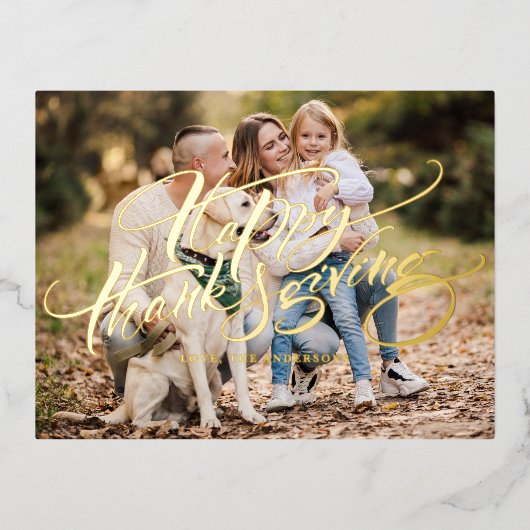 エレガントモダンタイポグラフィ写真ハッピーサンクスギビング 箔シーズンポストカード (正面)