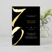 エレガントモダンタイポグラフィ70番目誕生日 箔招待状 (立ち正面)