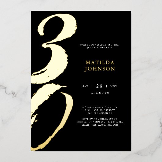 エレガントモダンタイポグラフィ 箔招待状 (正面)