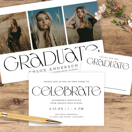 エレガントモダンタイポグラフィB+W卒業アドバイス エンクロージャーカード