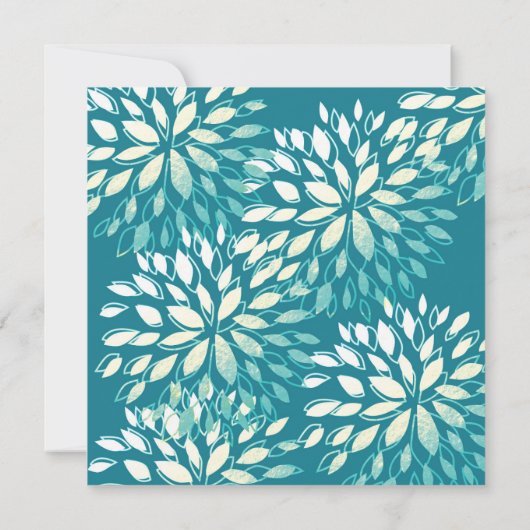エレガントモダンターコイズティール(緑がかった色)銀フローラ招待状 招待状 (裏面)