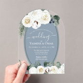 エレガントモダンダスティブルーとセージ結婚グリーン アクリル招待状 (インサイチュ (ポータブル))