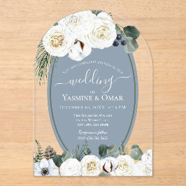 エレガントモダンダスティブルーとセージ結婚グリーン アクリル招待状