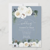 エレガントモダンダスティブルーとセージ結婚グリーン 招待状 (正面)