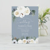 エレガントモダンダスティブルーとセージ結婚グリーン 招待状 (スタンド正面)