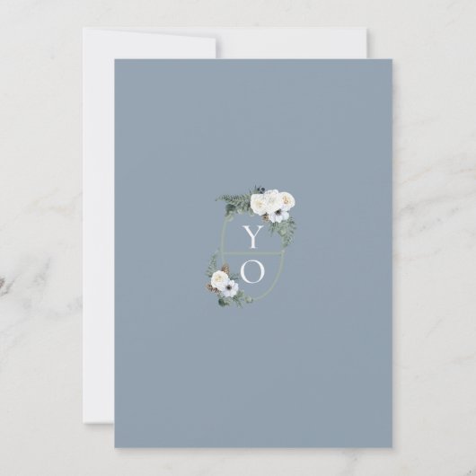 エレガントモダンダスティブルーとセージ結婚グリーン 招待状 (裏面)