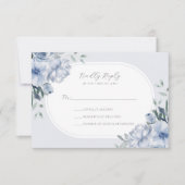 エレガントモダンダスティブルーフローラ結婚ズ 出欠カード (正面)