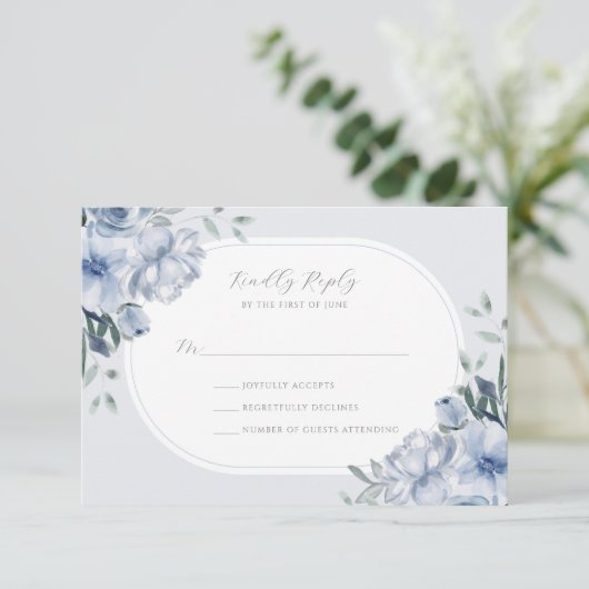 エレガントモダンダスティブルーフローラ結婚ズ 出欠カード (スタンド正面)