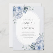 エレガントモダンダスティブルーフローラ結婚ズ 招待状 (正面)
