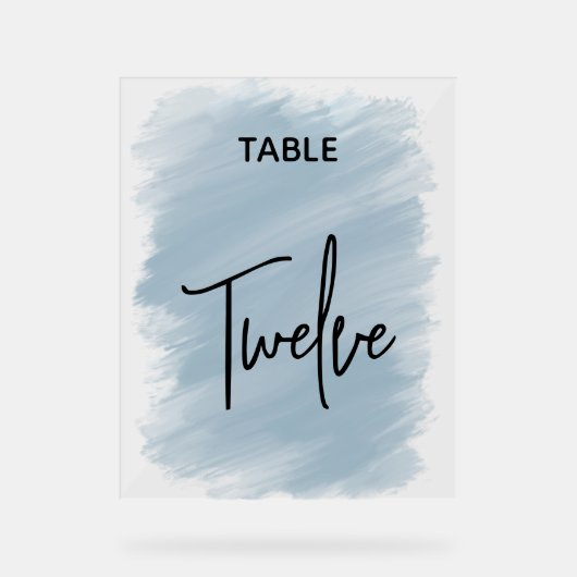 エレガントモダンダスティ結婚ブルーの表番号 アクリルサイン (正面)