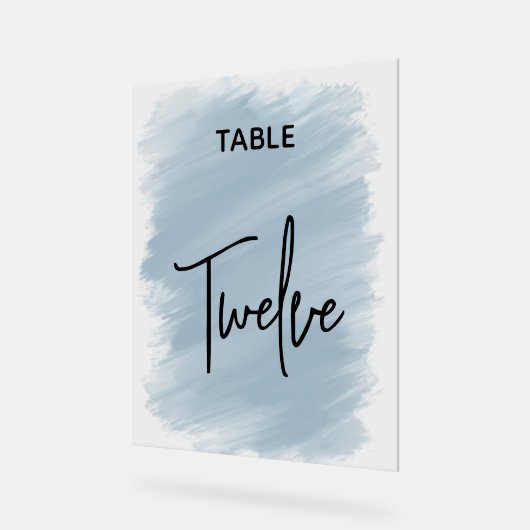 エレガントモダンダスティ結婚ブルーの表番号 アクリルサイン (傾斜)