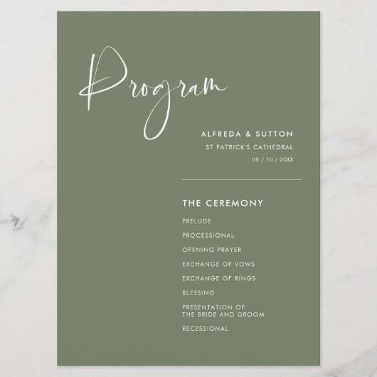 エレガントモダンダークセージ結婚グリーン プログラム (正面)