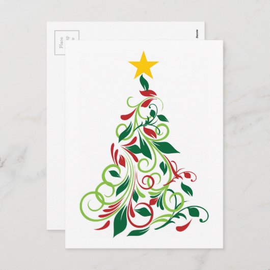 エレガントモダンツリーイラストレーション シーズンポストカード (正面/裏面)