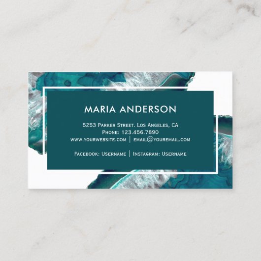 エレガントモダンティール(緑がかった色)アゲテゲードジェムストーン 名刺 (裏面)