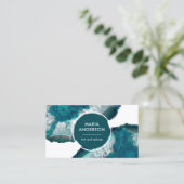 エレガントモダンティール（緑がかった色）アゲテゲードジェムストーン 名刺 (スタンド正面)
