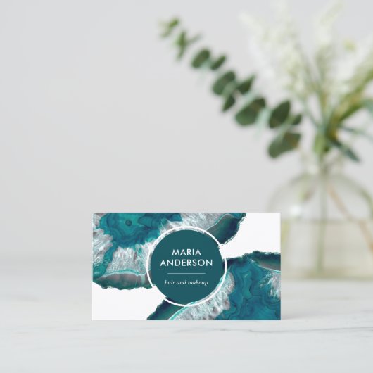 エレガントモダンティール（緑がかった色）アゲテゲードジェムストーン 名刺 (スタンド正面)