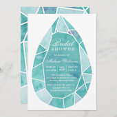 エレガントモダンティール(緑がかった色)ウォーターカラージェムブライダルシャワー 招待状 (正面/裏面)