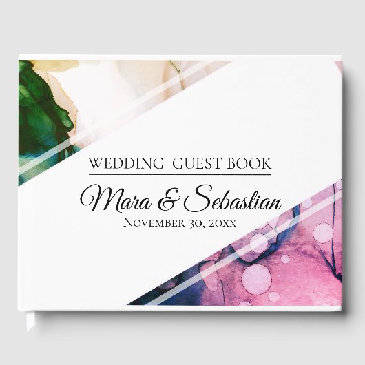 *~*エレガントモダンティール(緑がかった色)ピーチ水結婚色 ゲストブック (正面)