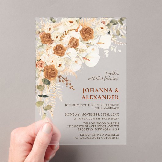 エレガントモダンテラコタ結婚ス アクリル招待状 (インサイチュ (ポータブル))