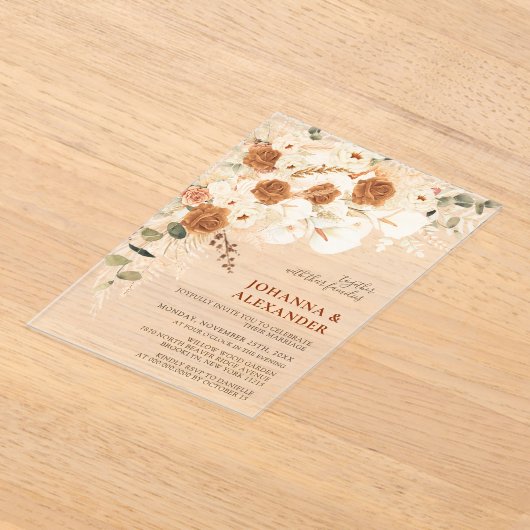 エレガントモダンテラコタ結婚ス アクリル招待状 (レイダウン)