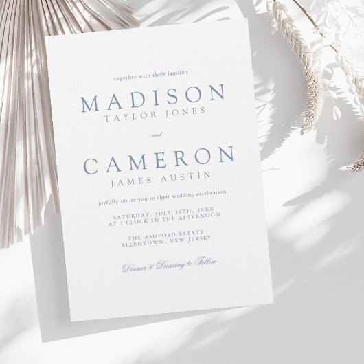 エレガントモダンデリケートなダスティ結婚ブルー 招待状