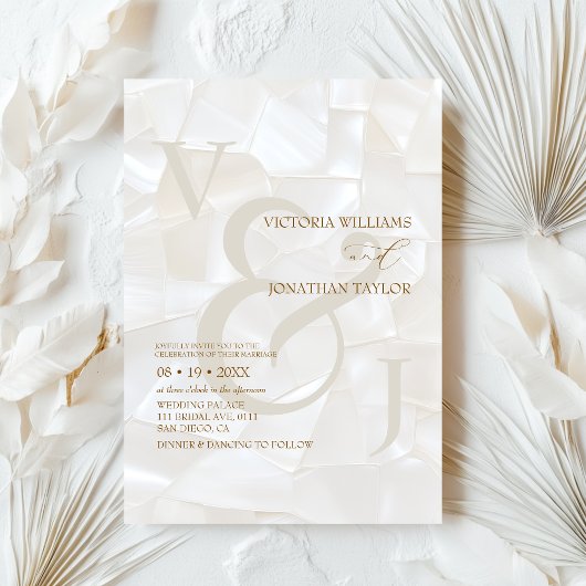 エレガントモダンニュートラル結婚ブラウン 招待状