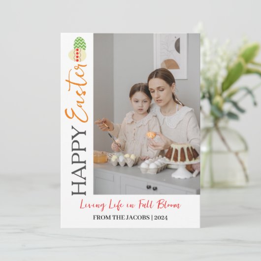 エレガントモダンハッピーイースター卵、家族2写真 シーズンカード (スタンド正面)