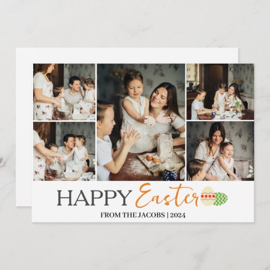 エレガントモダンハッピーイースター卵、家族5写真 シーズンカード (正面/裏面)
