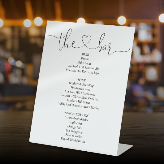 エレガントモダンハート・スクリプトのバー・メニュー 台座サイン