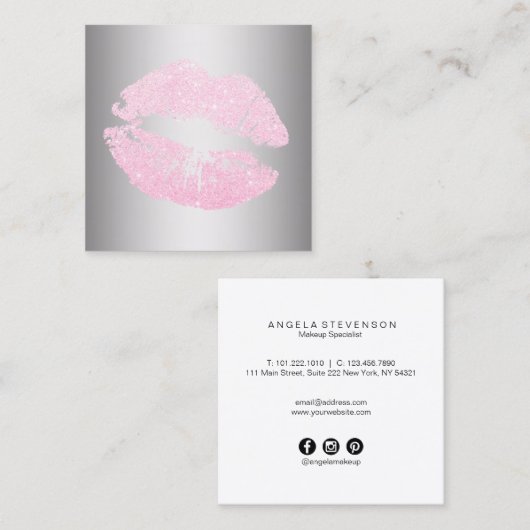 エレガントモダンバラ金ゴールドグリッター唇 スクエア名刺 (正面/裏面)