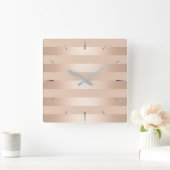 エレガントモダンバラ金ゴールドストライプの スクエア壁時計 (ホーム)