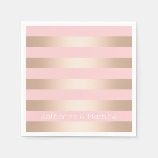 エレガントモダンバラ金ゴールドストライプの スタンダードカクテルナプキン (正面)