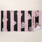 エレガントモダンバラ金ゴールドストライプパターン ビーチタオル (正面)